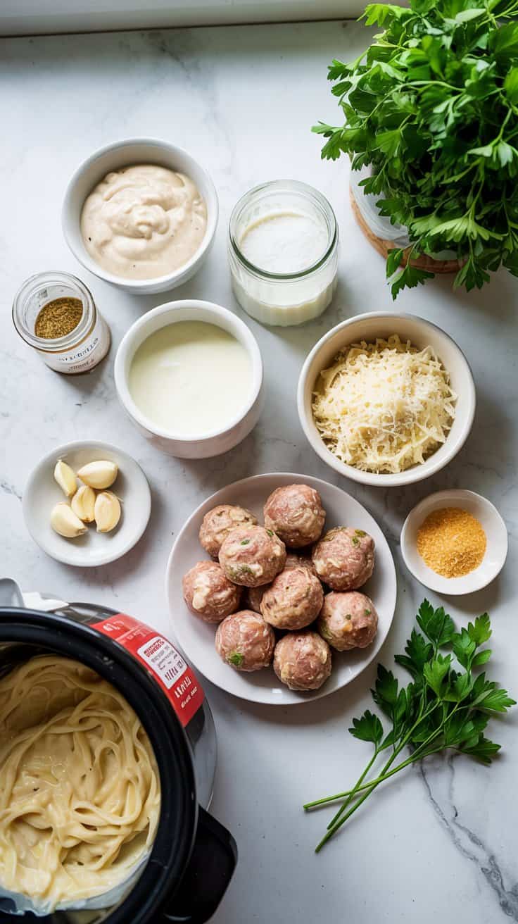 A photograph from a top-down perspective displays the arranged ingredients for 